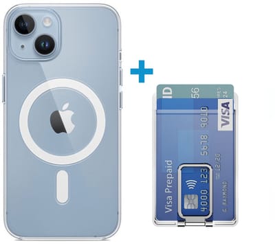 VOWLUX transparant hoesje en losse wallet pasjeshouder geschikt voor iPhone 15 – MagSafe compatible met 32 magneten – pasjeshouder voor 2 pasjes – zilveren kleur – telefoonstandaard hoes case