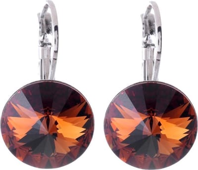Behave Oorhangers Dames - rond 14 mm diameter - Bruine Dark Topaz Swarvoski Elements Kristal steen – Oorbellen 2.5 cm lang