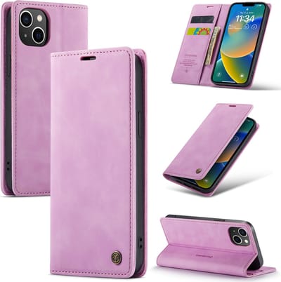 Casemania Hoesje Geschikt voor Apple iPhone 14 Pastel Lila - Dunne Portemonnee Book Case - Slim Wallet Case met Pasjeshouder