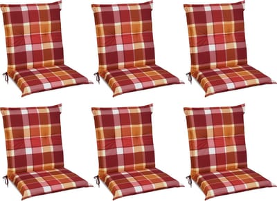Beautissu Sunny RO – Set van 6 Tuinkussens Lage Rug 100x50 cm met UV-lichtechtheid Comfortabele Tuinstoel Zitkussen Rood geruit