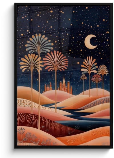 Poster in lijst - Fotolijst 80x120 cm - Posters - Sterrenhemel - Palmen - Rivier - Posterlijst zwart - Decoratie - Wanddecoratie woonkamer - Muurdecoratie slaapkamer