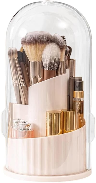 Peysaitr - Make-upborstel organizer - draaibare opbergdoos met deksel - stof- & vochtbestendig - cosmetica houder voor kaptafel - wit - 23,5x12cm - 1 stuk