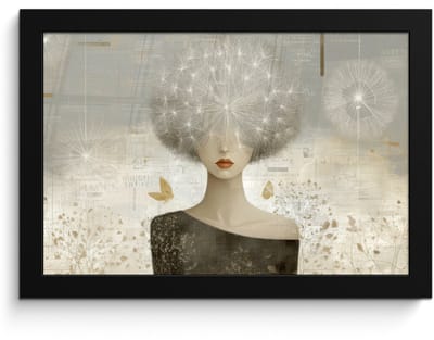 Poster in lijst - Fotolijst 30x20 cm - Posters - Pluis - Vrouw - Beige - Posterlijst zwart - Decoratie - Wanddecoratie woonkamer - Muurdecoratie slaapkamer
