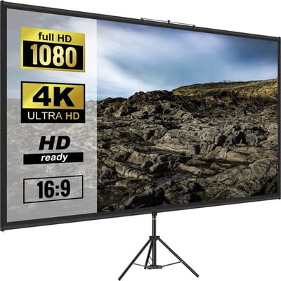 Stervia Projectiescherm Met Statief - Binnen En Buiten - 16:9 - In Hoogte Verstelbaar - 4K HD Kwaliteit - Ideaal Voor WK 2026 - Kijkhoek Van 160° - 227 x 127 x 254 cm
