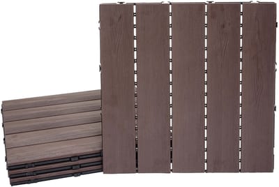 WPC vloertegel MCW-E20, houtlook balkon/terras, 3D structuur lineair ~ 4x elk 50x50cm = 1m², reliëf donkerbruin