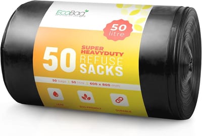 50 Stuks Extra Sterke Afvalzakken - Recyclebare, Lekbestendige en Milieuvriendelijke Vuilniszakken voor Huishoudelijk en Commercieel Gebruik