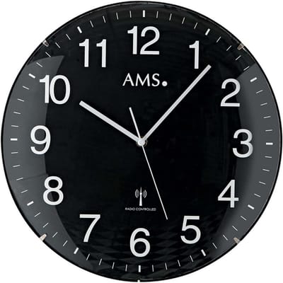 Klassieke wandklok - Radio klok - Tijd en zenders - Grote cijfers - 36 cm - Zwart