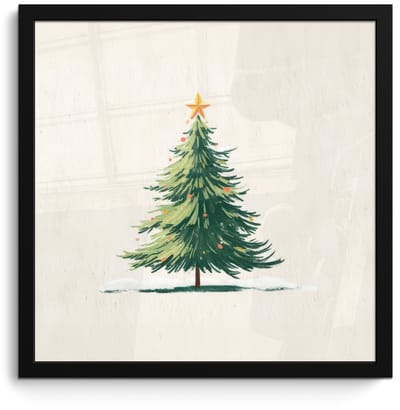 Poster in lijst - Fotolijst 40x40 cm - Posters - Kerstboom - Illustratie - Ster - Sneeuw - Posterlijst zwart - Decoratie - Wanddecoratie woonkamer - Muurdecoratie slaapkamer - Kerstversiering - Kerstdecoratie voor binnen - Kerstmis