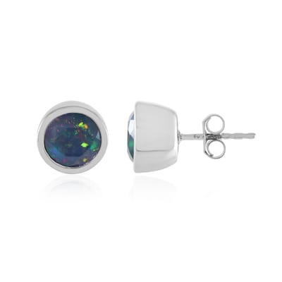 Cavill - 925 Sterling Zilver Geplaatste Zilveren Oorbellen - 2,032 ct Ethiopische Mezezo Opalen Rond 8mm - Elegante Luxe Studs