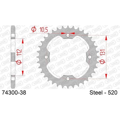 Stalen motortandwiel achteraan Afam 520 38 dents
