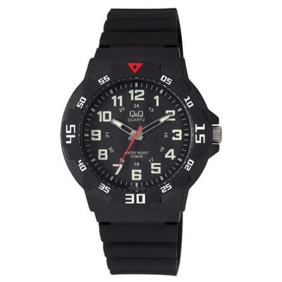 Q&Q VR18J001Y - Horloge - Sport - Analoog - Heren - Mannen - Plastic band - Rond - Cijfers - Kunststof - Zwart - Crème