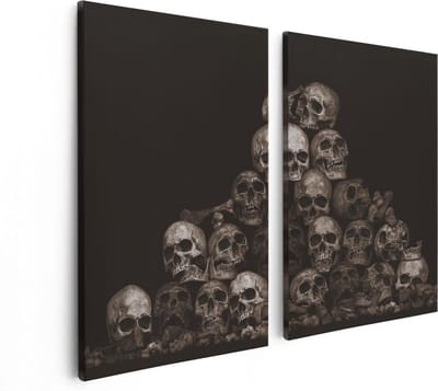 Artaza Canvas Schilderij Tweeluik Schedels - Doodshoofden - Doodskoppen - 80x60 - Foto Op Canvas - Canvas Print