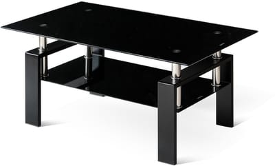 YYchan glazen salontafel van gehard glas - zwart - 100 x 60 x 44 cm