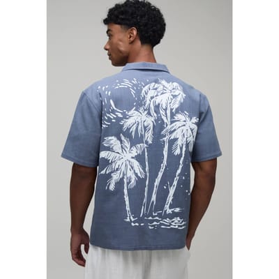Oversized Korte Mouw Shirt Met Contrasterende Palmbomenprint | Grey | Size XS