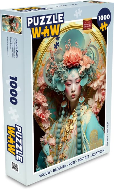 Puzzel Vrouw - Bloemen - Roze - Portret - Aziatisch - Legpuzzel - Puzzel 1000 stukjes volwassenen