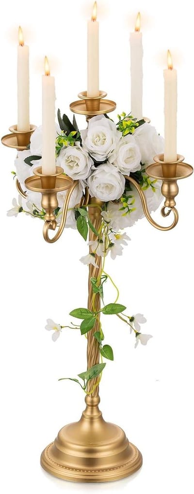Gouden Candlestick Holder 70cm Tall Metaal - 5-armen Kandelaar Houder Vloer Taper Candle Stick Decoratie Dinning Table Centerpiece Voor Bruiloft Receptie Kerstmis Verjaardag