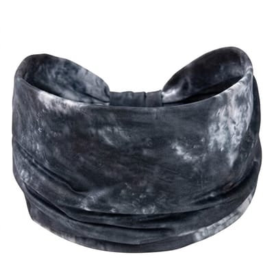 Donkergrijze haarband dames – elastische brede haarband – stoffen haar accessoire met tie dye patroon – modieuze en comfortabele stijl