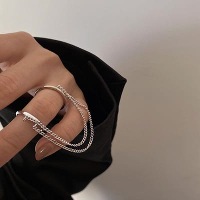 Mode Punk Ketting Dubbele Ring Set Vrouwen Hip Hop Open Ring Metaal Kleur Ketting Geometrisch Feest Sieraden Cadeaus brown