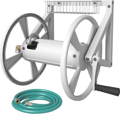 Wand Slanghaspel voor 125ft 5/8 inch Tuinslang met Opbergmand en Leiderslang, 1.2m, Gecoat Metaal, Driehoeksmodel, Zwart