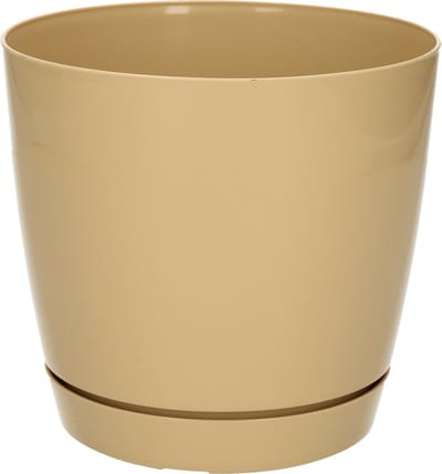 Prosperplast Plantenpot/bloempot met opvangschaal - kunststof - beige D16 x H14 cm - binnen/buiten