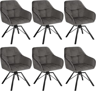 Eetkamerstoelen Set van 6 – Velvet – Met Armleuningen – Ergonomisch – Grijs – 5 cm – Industrohome