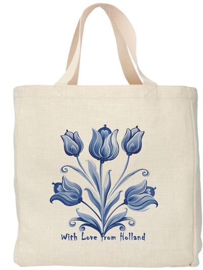 Shopper - Totebag - Boodschappentas | Tulpen - With Love from Holland | Duurzaam - Linnenlook - 48x38cm