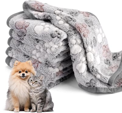 6 Stuks Pluizige Hondendeken, Kleine Hondendeken, 60 x 40 cm, Grijs, Knuffeldeken Voor Honden, Waterdicht, Cavia's, Fleecedeken, Pluche Kattendeken Voor Kleine, Middelgrote Honden, Katten