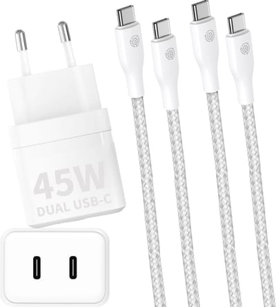45W Snellader met 2x USB-C Kabel 1 Meter - Super Fast Charger - 45W - Origineel Phreeze