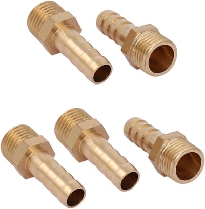 5 Stuks Messing Slangfittingen - Conduit Adapter voor Transport van Lucht en Water, 1/4 BSP Plug Draad x 8mm Barb, Duurzaam en Betrouwbaar