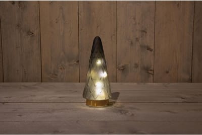 Kerstverlichting - B.o. Glazen Boom Mat Grijs 10l Met Gouden Voet 10.5x24.5cm 3xaaa