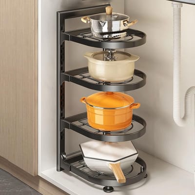 Keukenplanken Opbergrek - Potten Organizer - Keuken Organiseren - Verstelbare Lagen - 3 Maten - Zwart