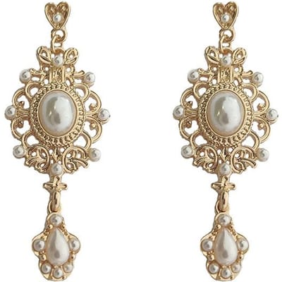 Vintage Paleis Gouden Simulatie Parel Hangende Oorbellen Voor Vrouwen Bruiloft Barok Bohemien Druppel Oorbellen Elegante Sieraden Cadeau goud