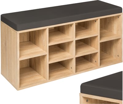 tectake® Multifunctionele Schoenenkast met Bank – Schoenenrek & Zitkussenbank voor de Gang - (BxHxD): 103,5 x 48 x 30 cm - eikenkleur