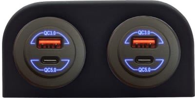 ProRide 12-24V USB/USB C Autolader 2 Poorten Opbouw - 36W+60W QC5.0 - Tweevoudig Paneel - Blauw - 2 Stuks