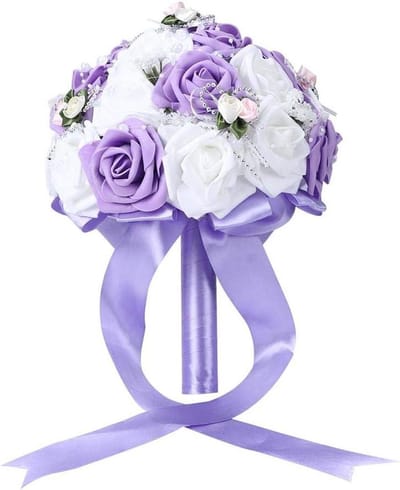Bruidsboeket Kunstbloemen - Bruiloft Decoratie Bloem - Bruiloft Versiering - Zijden Stof Materiaal - 21 cm Diameter - Paars
