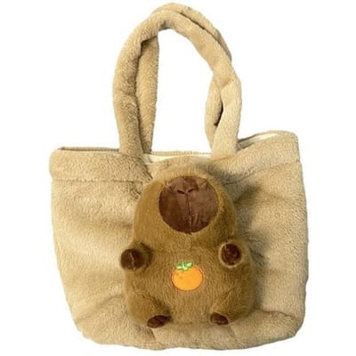 Sac à main en peluche Capybara Grande Capacité Sac fourre-tout Poupée Pelucheuse Capybara Dessin Animé Sac de Trajet Individualité Cadeau d'Anniversaire Décoration de Chambre beige