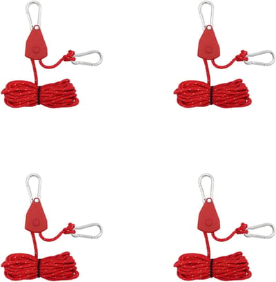 4 stuks 13 ft / 4 m reflecterende trekkoorden - met touwspanner - Ø 4 mm verstelbaar touw met ratel - met haak touw met ratel -Rood