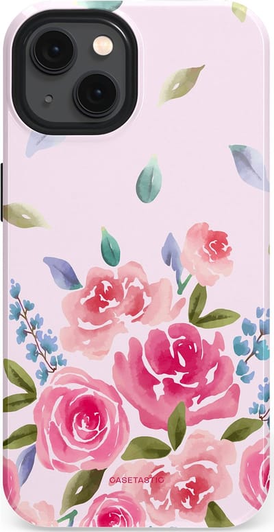 Casetastic hoesje geschikt voor Apple iPhone 13 - MagSafe - Dubbellaagse bescherming - Aquarel Bloesem - Fashion Case - Lichtroze Lila Saliegroen