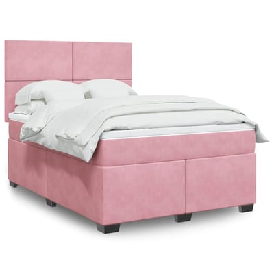 vidaXL - Boxspring - met - matras - fluweel - roze - 140x190 - cm