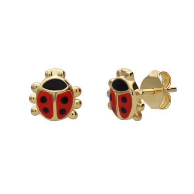 Lucardi Kinder Zilveren goldplated kinderoorbellen rood lieveheersbeestje - Oorbellen - 925 Zilver - Goudkleurig