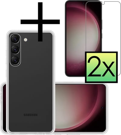 Hoesje - Met 2x Screenprotector - Geschikt voor Samsung Galaxy S23 - Sterk & Shockproof - Back Cover - Siliconen Case - Telefoon Hoes - Transparant