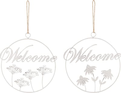 Dekoratief | Hanger ring 'Welcome', wit, metaal, 18x18cm, set van 2 stuks | A240548