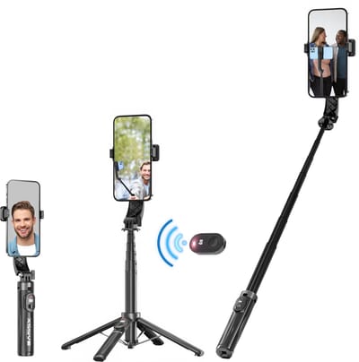 Xssive SELFIE6 Mini Selfie Stick Tripod - Telefoon Statief 105cm - Selfiestick geschikt voor iPhone Android - Tripod Smartphone met Bluetooth Afstandsbediening - Quadripod Standaard - Uitschuifbaar - Draagbaar Reis Statief - Zwart