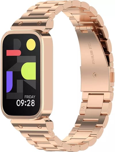 Strap-it Stalen schakel band met vlindersluiting - geschikt voor de Xiaomi Smart Band 9 Active (rosé goud)
