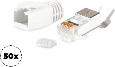 RJ45 krimp connectoren (STP) voor CAT6/6a/7/7a netwerkkabel (vast/flexibel) - 50 stuks (3-delig) / wit