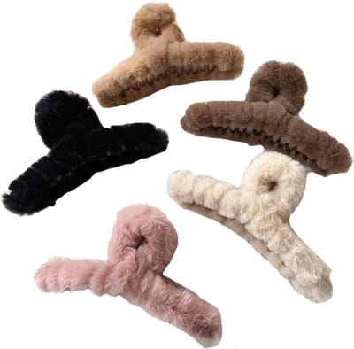 5 Stuks Grote Pluche Haarspeldjes / Claw Clips - Fluffy & Anti-Slip Haaraccessoires voor Dames en Meisjes