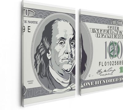 Artaza Canvas Schilderij Tweeluik Geld Dollar Biljet - Briefje van 100 Dollar - 80x60 - Foto Op Canvas - Canvas Print