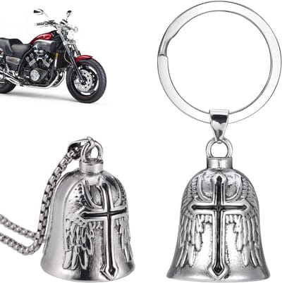 2 Stuks Motorfiets Beschermbel, Engel Beschermbel met Ketting, RVS Geluksbel voor Motorrijders, Motoraccessoires Cadeau voor Mannen en Vrouwen