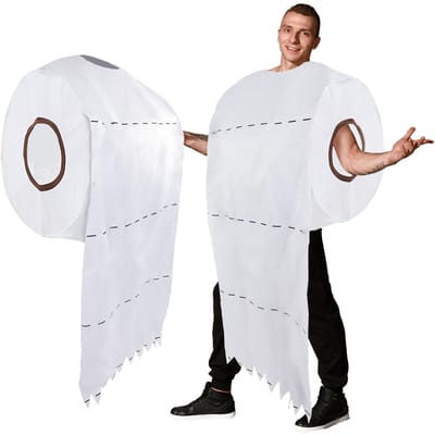 Parodie wc-papier kostuums, wc-papier maskerade performance kostuums Adult size wit