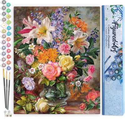Figured'Art Schilderen op Nummer Volwassenen canvas Bloemen in alle kleuren - Handwerk acrylverf Kit DIY Compleet - 40x50cm zonder frame